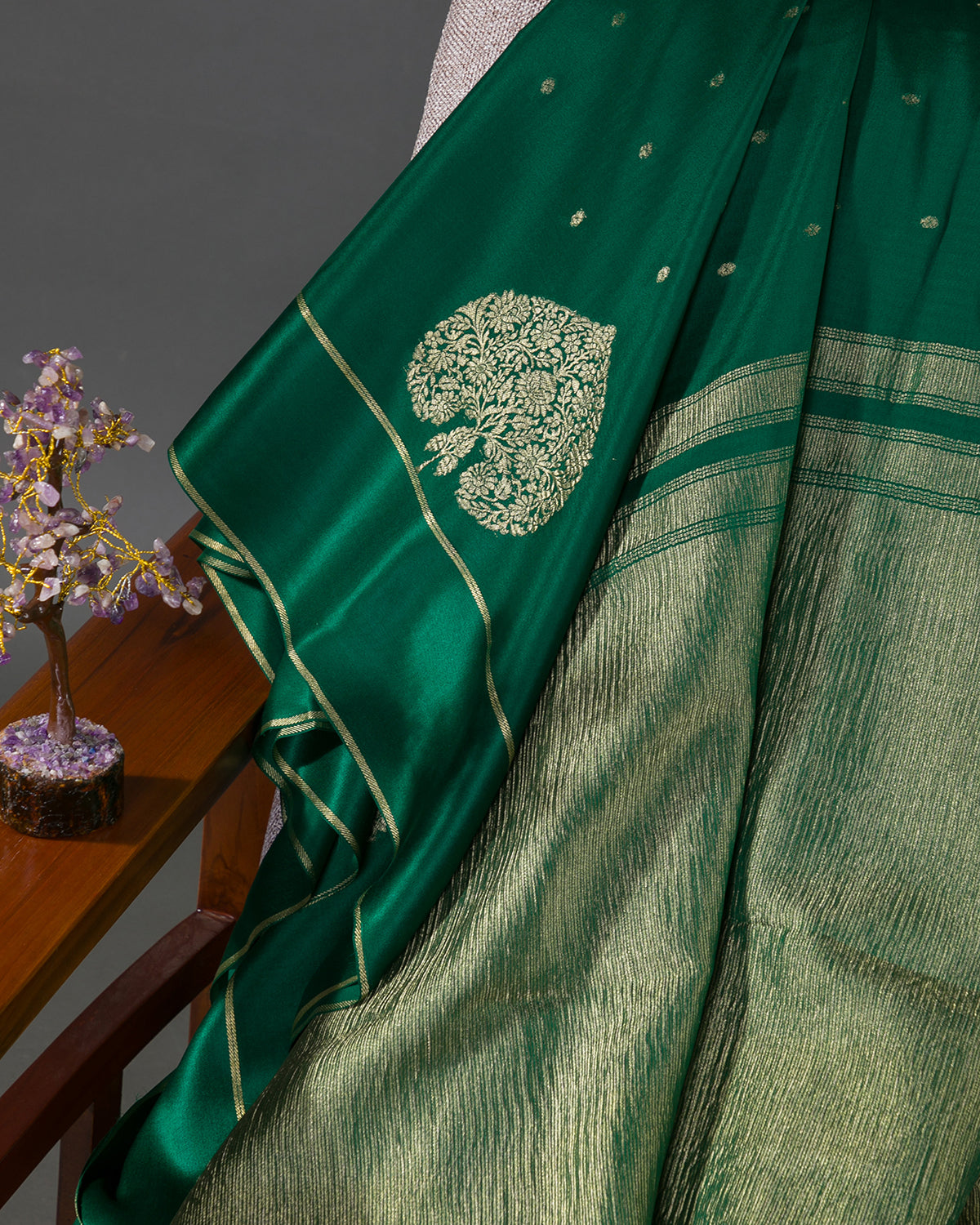 Morbagh - Bottle Green Mysore Crepe Silk Saree