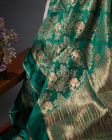 Gaja Brocade: Bottle Green Mysore Crepe Silk Saree