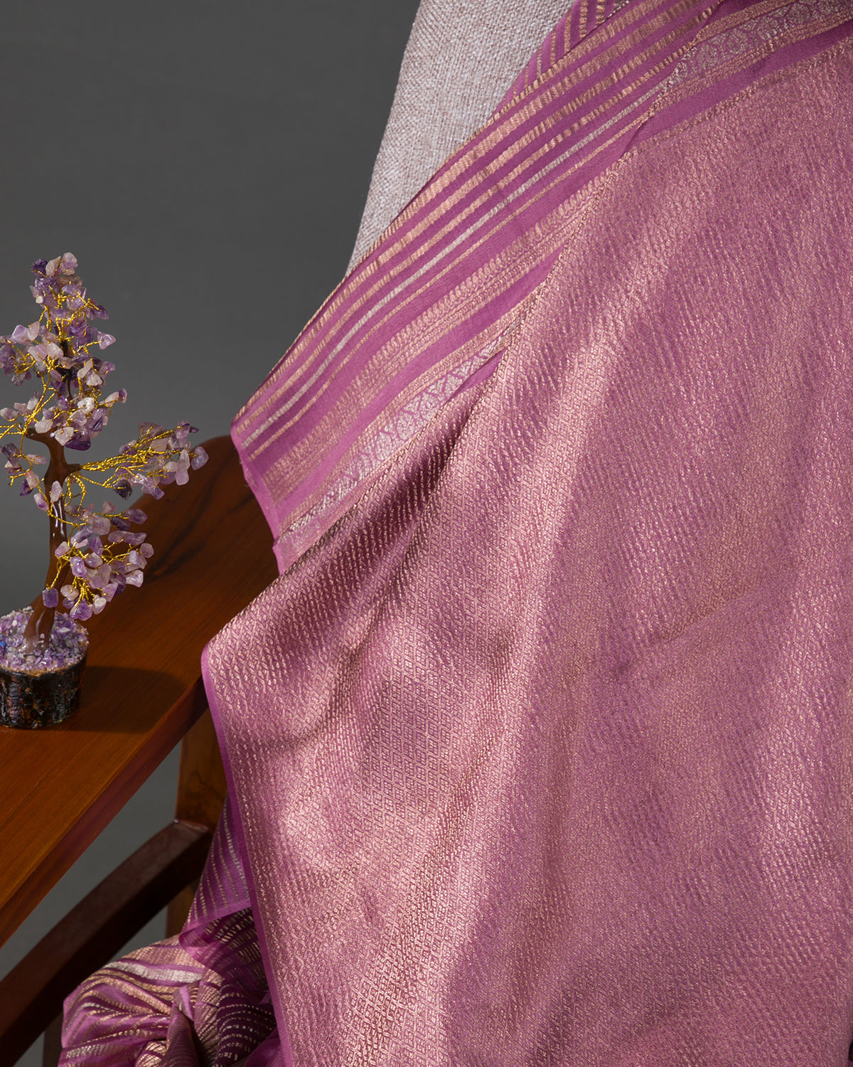 Pastel Stripes - Lavender Mysore Crepe Silk Saree