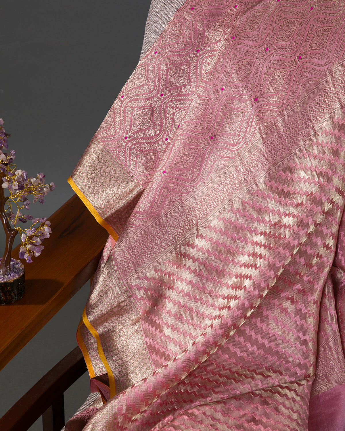 Meenakari Jaal - Pink Mysore Crepe Silk Saree