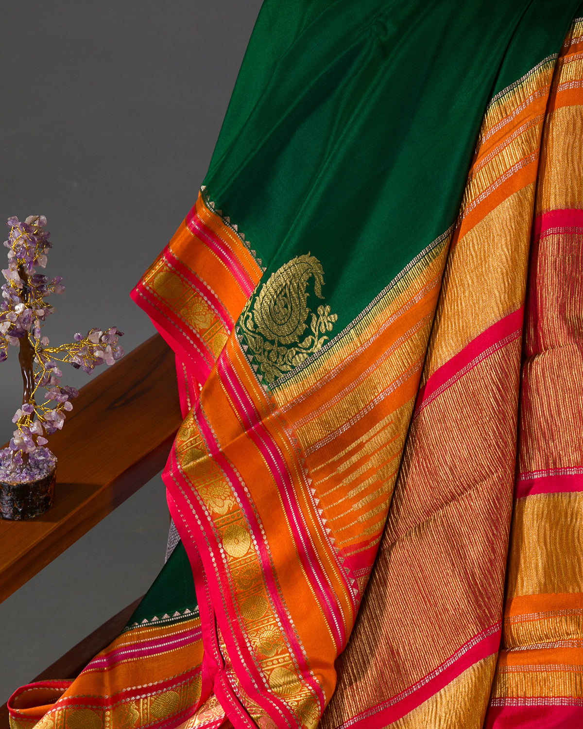 Rangkart - Bottle Green and Red Mysore Crepe Silk Saree