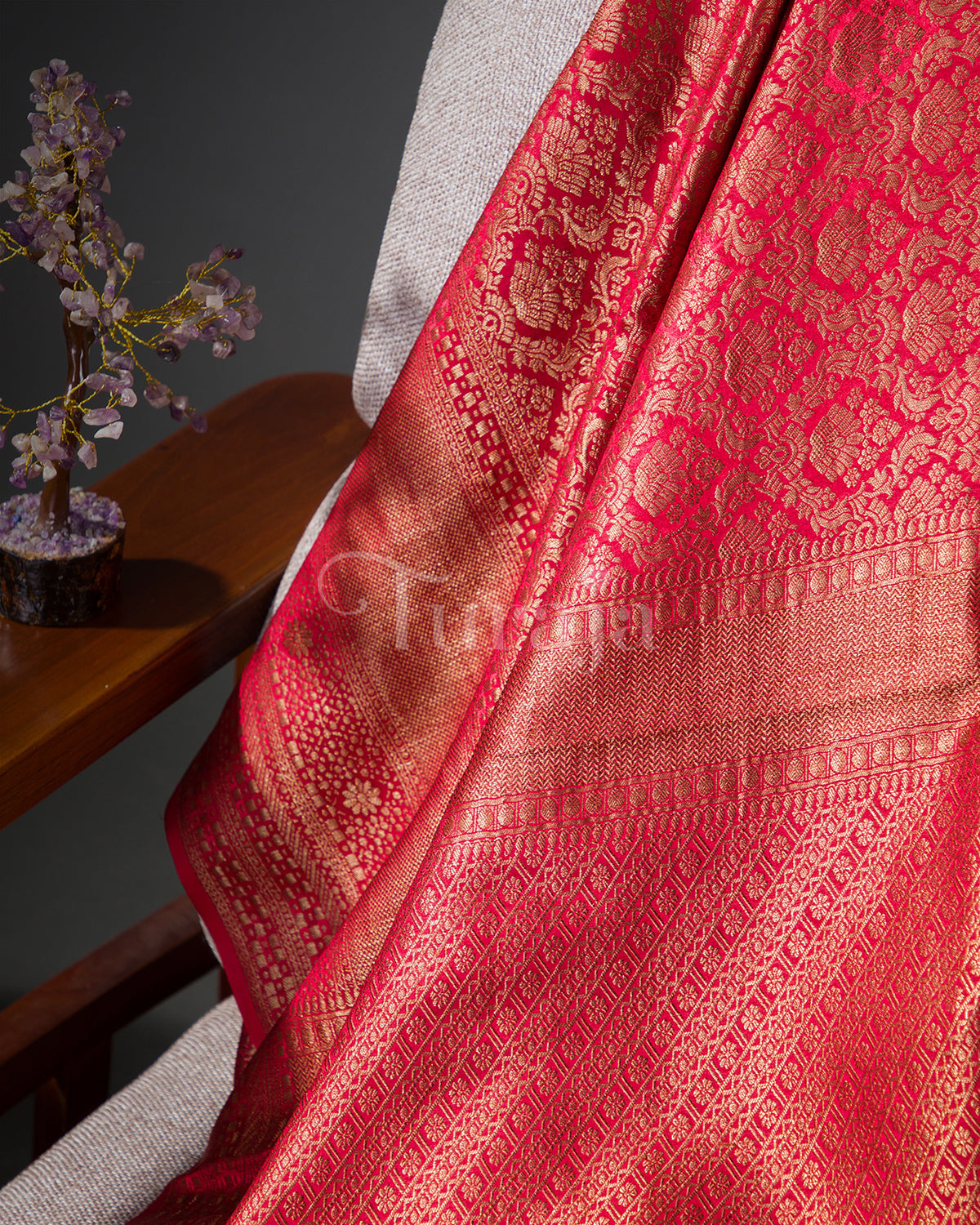 Royal: Red Mysore Crepe Silk Saree