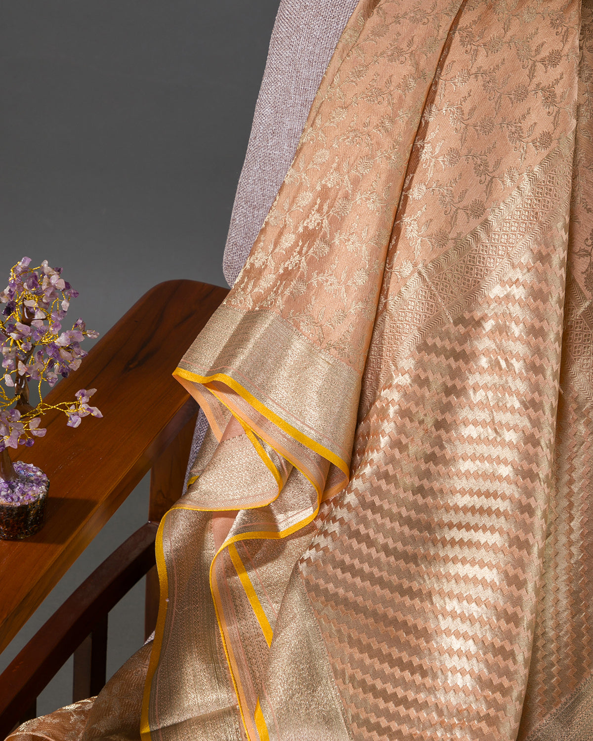 Regal Brocade - Peach Mysore Crepe Silk Saree