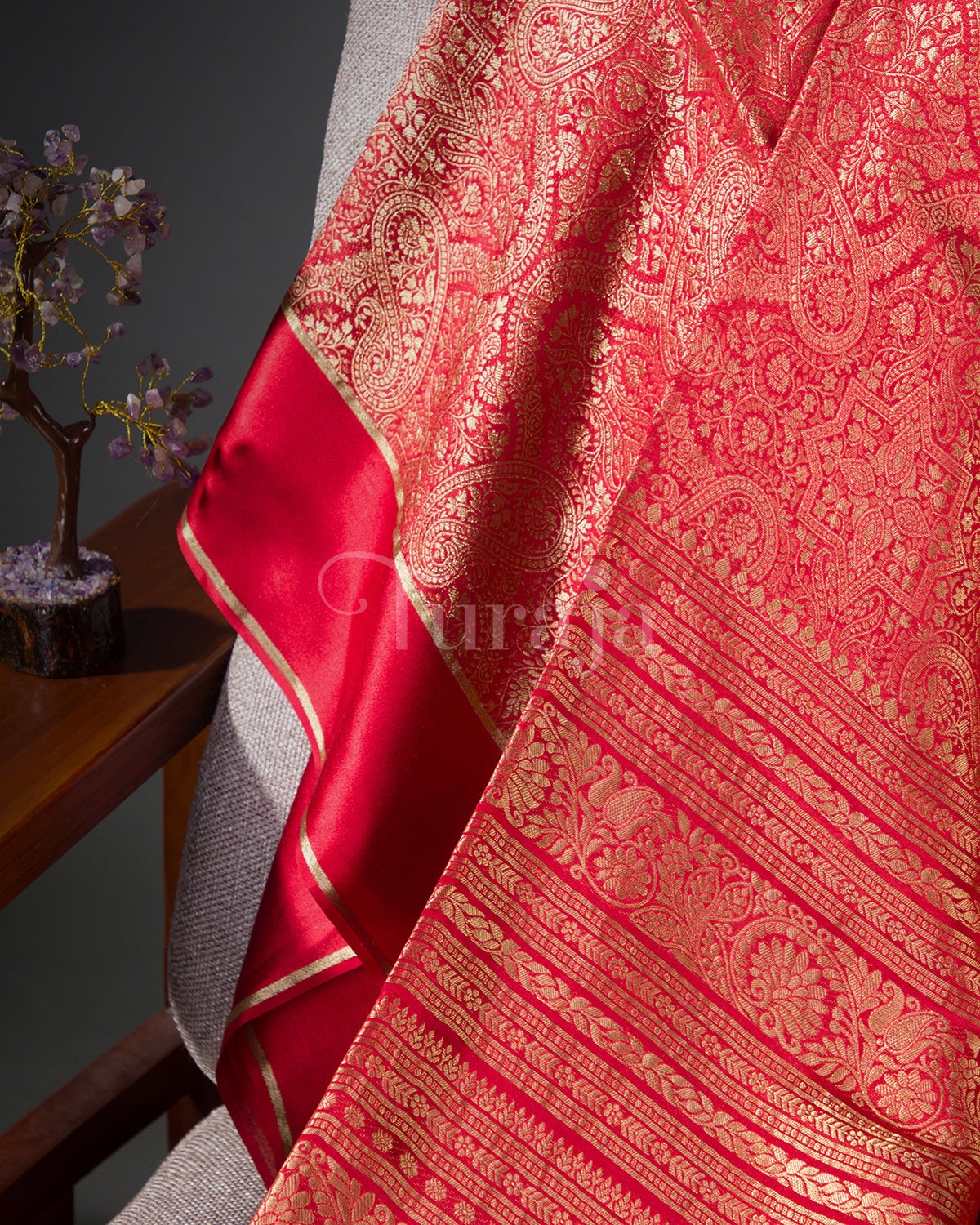 Mayuri: Red Mysore Crepe Silk Saree