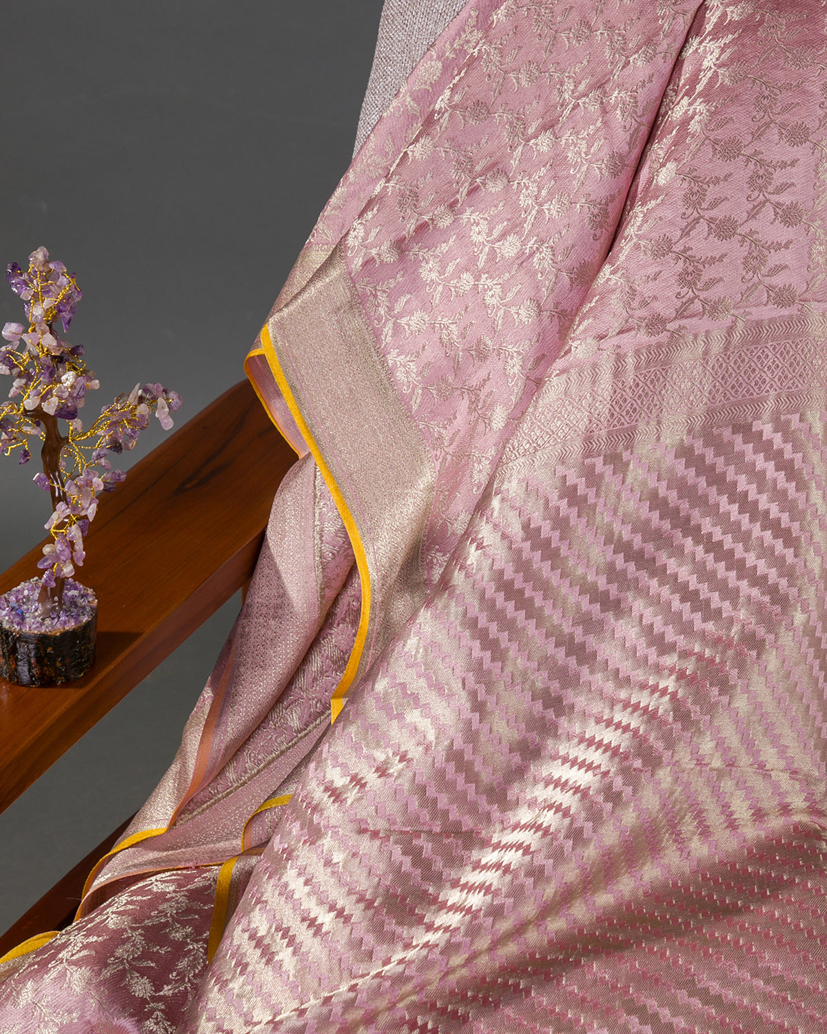 Regal Brocade - Pink Mysore Crepe Silk Saree