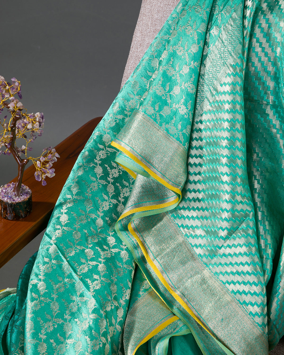 Regal Brocade - Firozi Mysore Crepe Silk Saree
