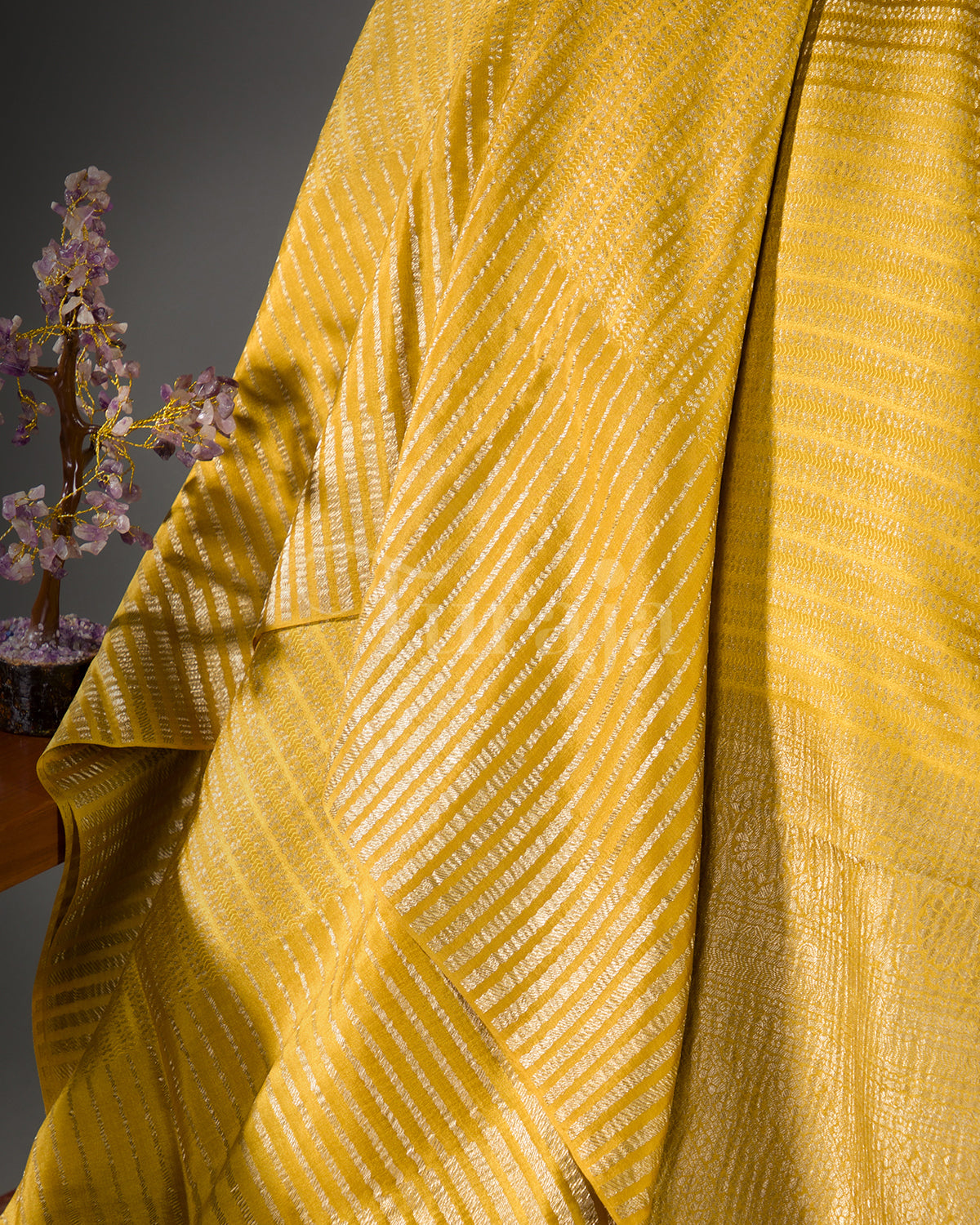 Stripes Saga: Yellow Mysore Crepe Silk Saree