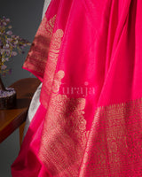 Antique Border: Red Mysore Crepe Silk Saree