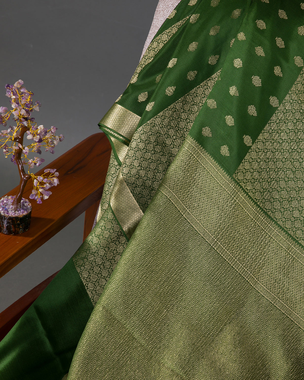 Zari Darbar - Mehendi Green Mysore Crepe Silk Saree