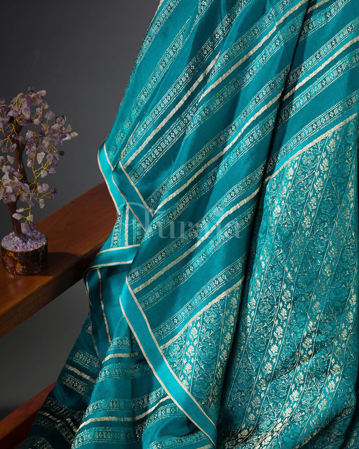 Stripes & Satin: Rama Blue Mysore Crepe Silk Saree - view3