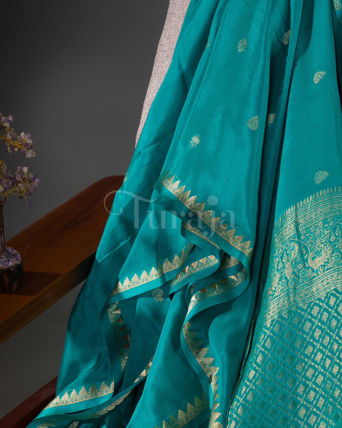 Kalga: Rama Blue Mysore Crepe Silk Saree