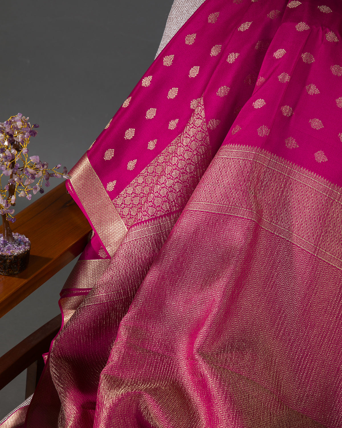 Zari Darbar - Rani Pink Mysore Crepe Silk Saree