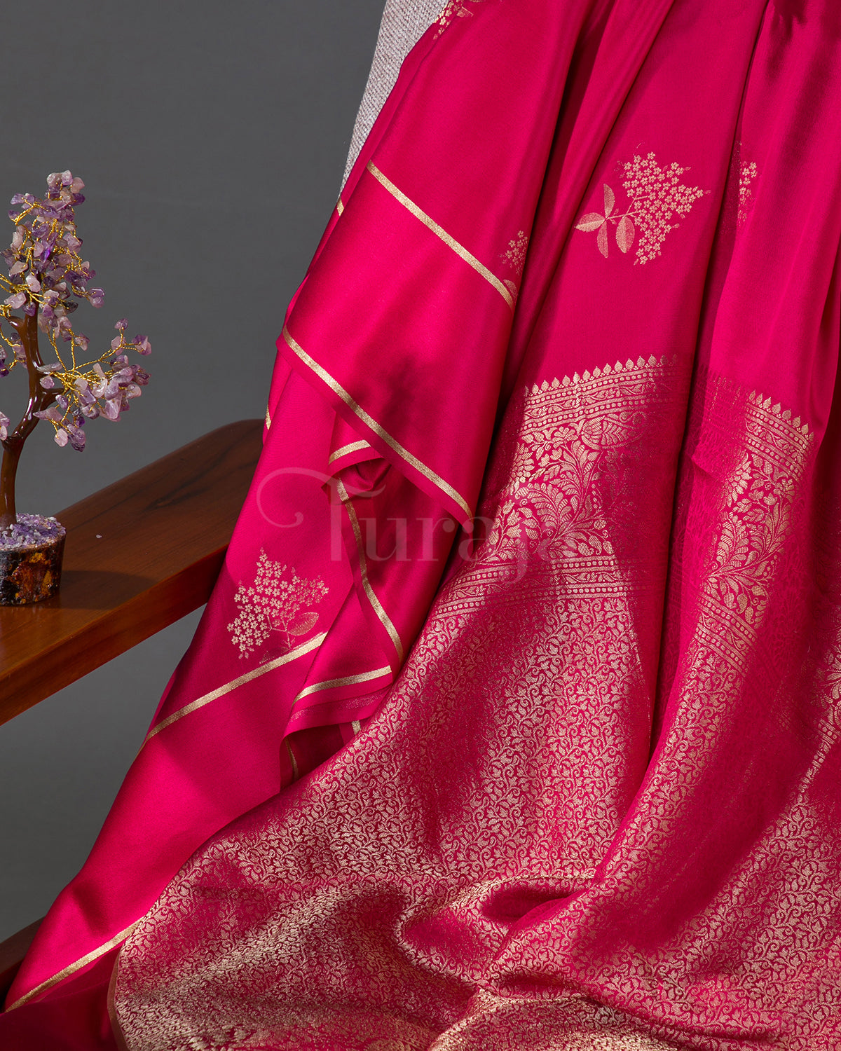 Guldasta - Rani Pink Mysore Crepe Silk Saree