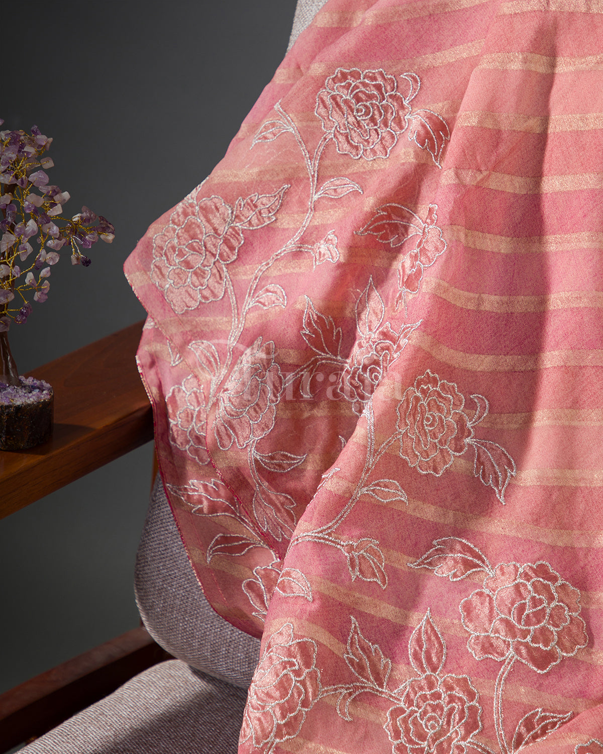 Pastel Bloom Tissue: Pink Mysore Crepe Silk Saree