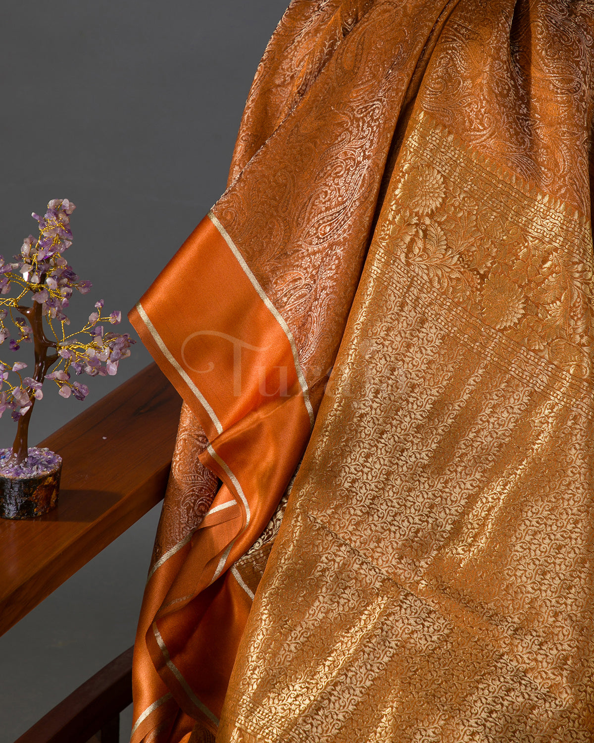 Royal Keri - Rust Orange Mysore Crepe Silk Saree