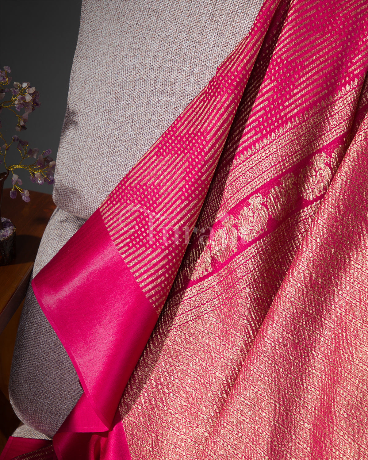 Sunset Weave: Rani Pink Mysore Crepe Silk Saree