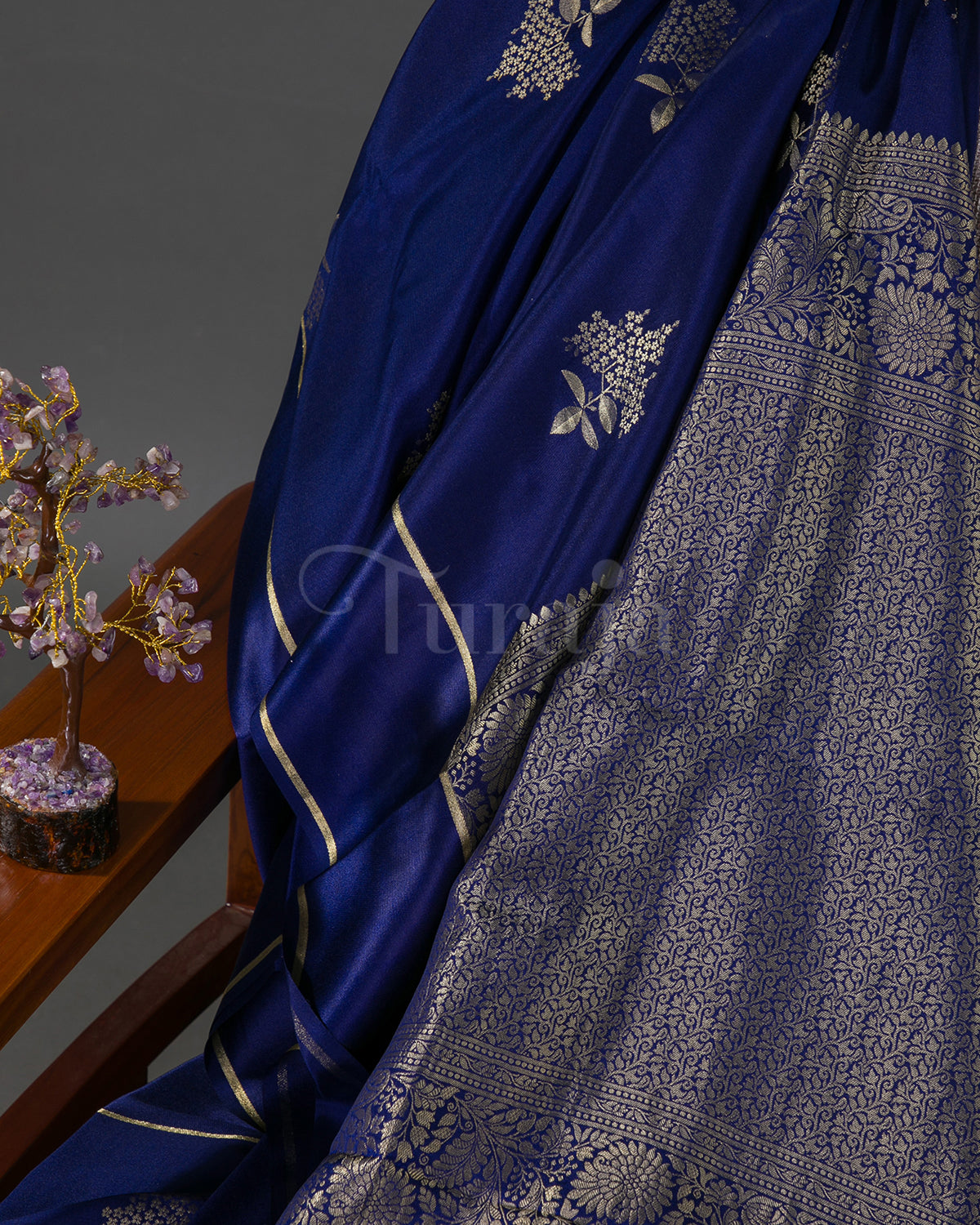 Guldasta - Navy Blue Mysore Crepe Silk Saree