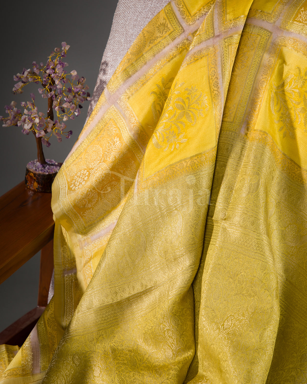 Floral Garden: Yellow Mysore Crepe Silk Saree