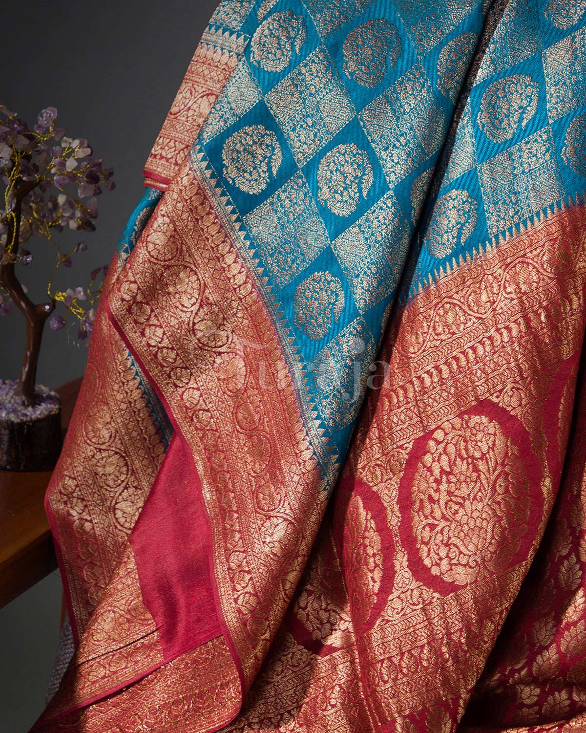 Neelambari: Blue Mysore Crepe Silk Saree