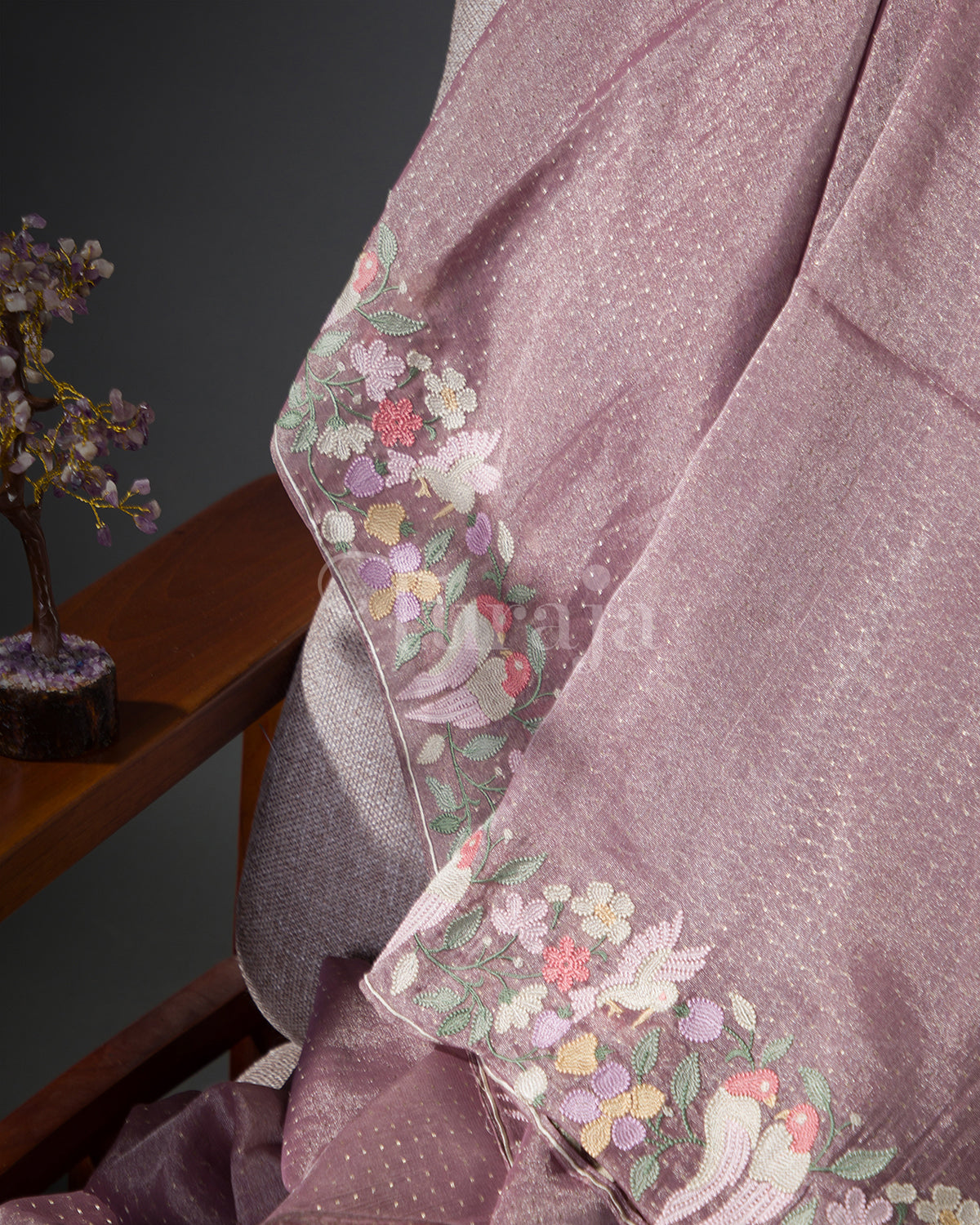 Pastel Tissue Petal Border: Lavender Mysore Crepe Silk Saree