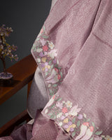 Pastel Tissue Petal Border: Lavender Mysore Crepe Silk Saree