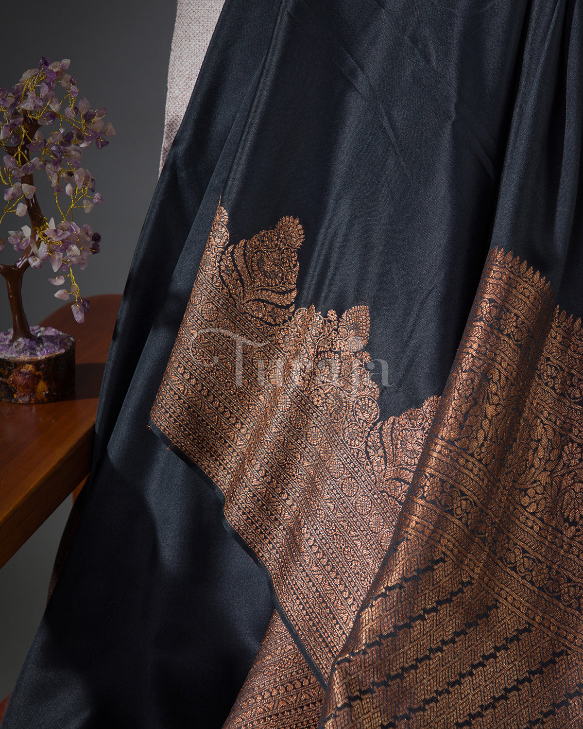 Antique Border: Black Mysore Crepe Silk Saree