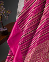 Timeless Stripes: Wine Mysore Crepe Silk Saree