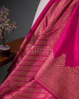 Antique Border: Rani Pink Mysore Crepe Silk Saree