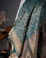 Pati Jaal Brocade: Teal Blue Mysore Crepe Silk Saree-view3