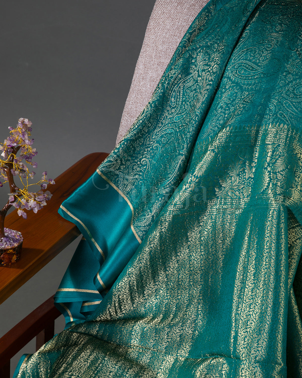 Royal Keri - Rama Blue Mysore Crepe Silk Saree