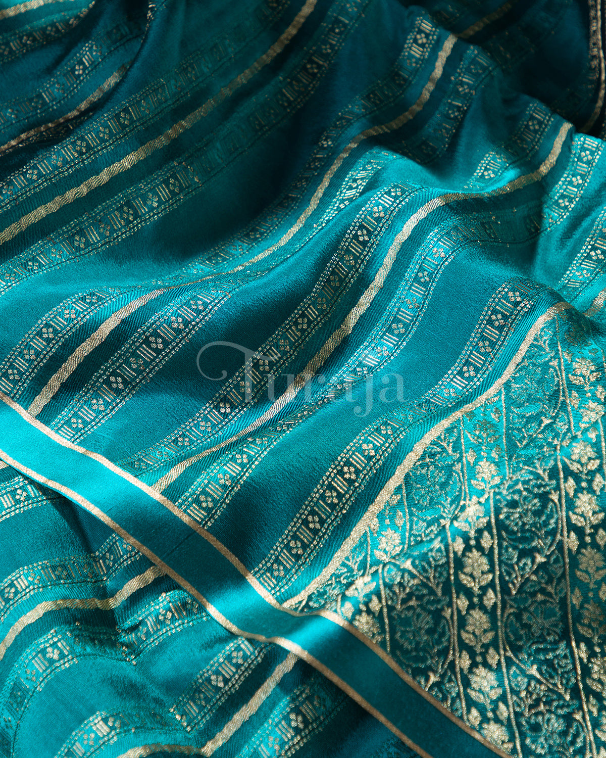 Stripes & Satin: Rama Blue Mysore Crepe Silk Saree - view4