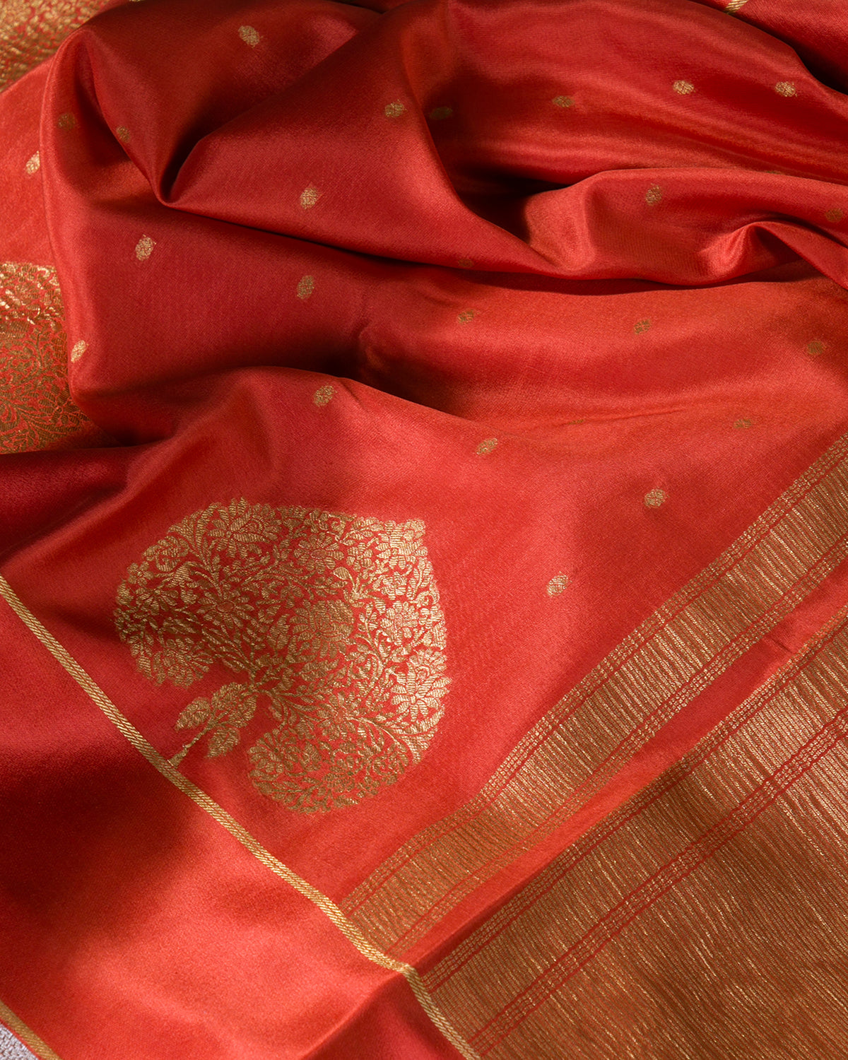 Morbagh - Rust Orange Mysore Crepe Silk Saree