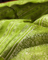 Stripes & Satin: Mehendi Green Mysore Crepe Silk Saree-view4