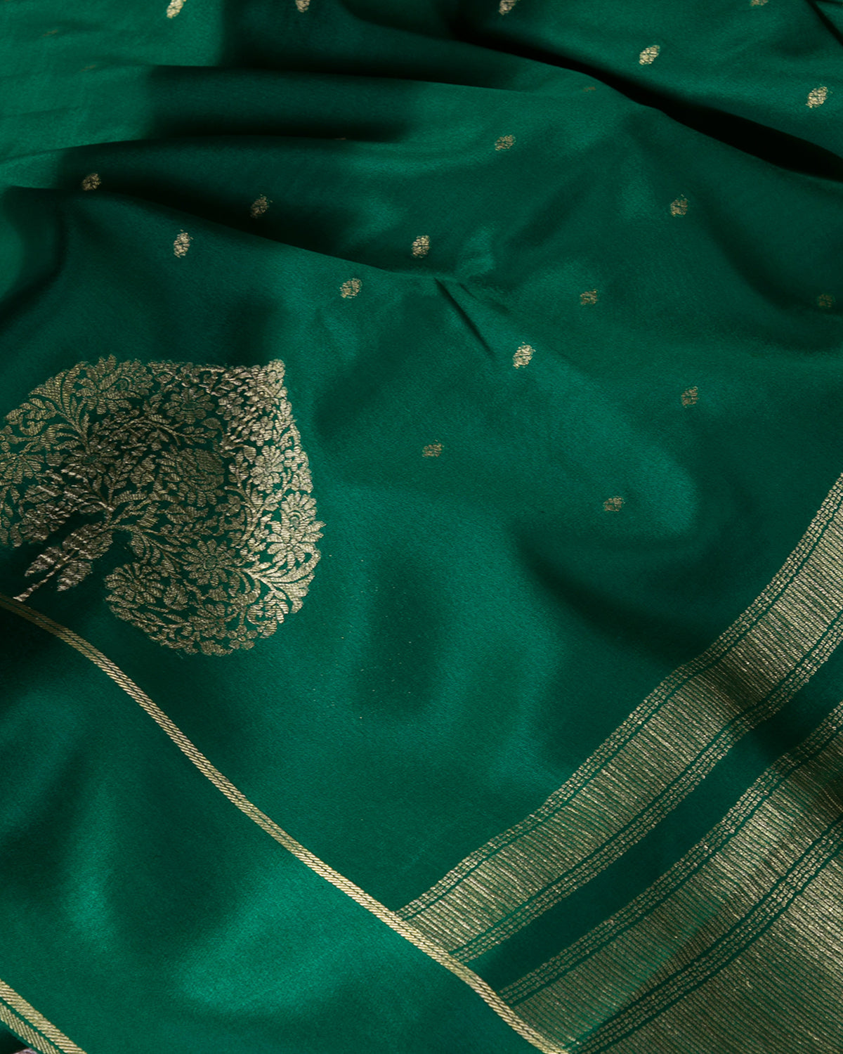 Morbagh - Bottle Green Mysore Crepe Silk Saree
