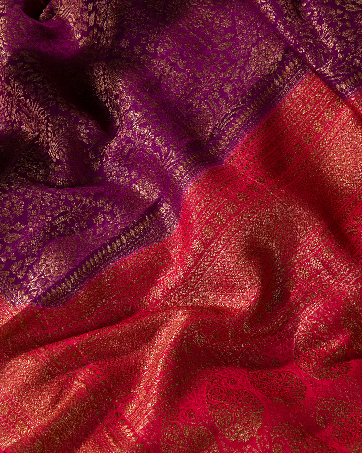 Gulbarga - Wine and Red Mysore Crepe Silk Saree