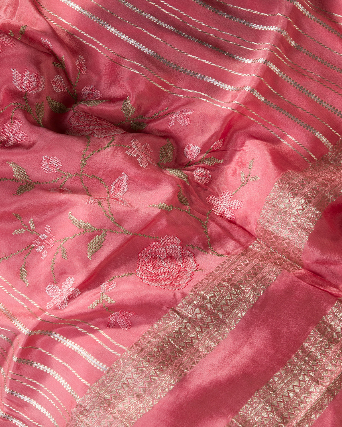 Floral Ari - Gajri Pink Mysore Crepe Silk Saree
