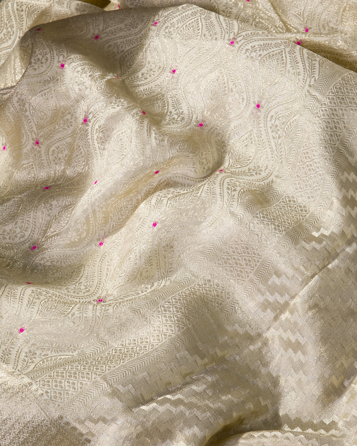 Meenakari Jaal - Offwhite Mysore Crepe Silk Saree