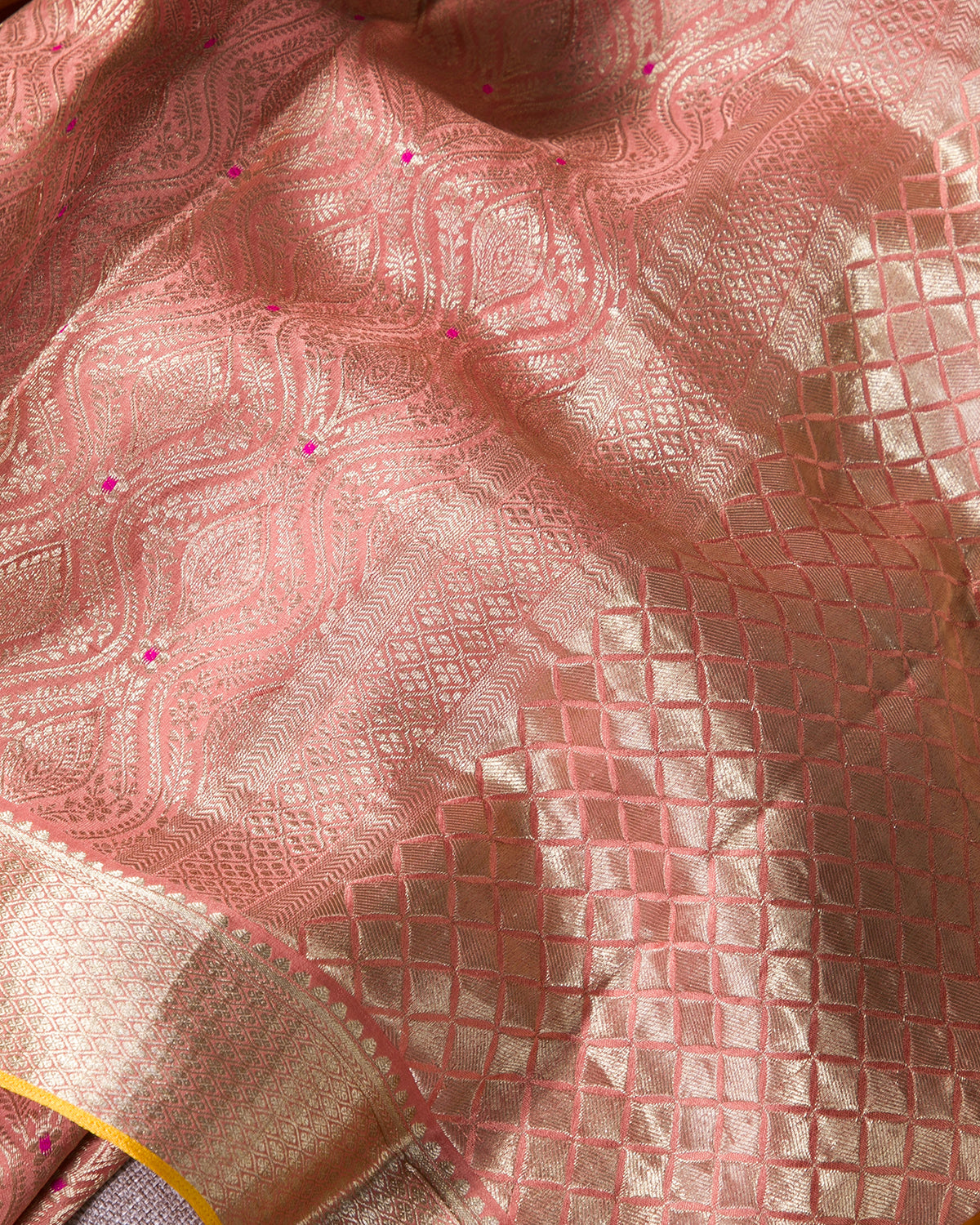 Meenakari Jaal - Peach Mysore Crepe Silk Saree