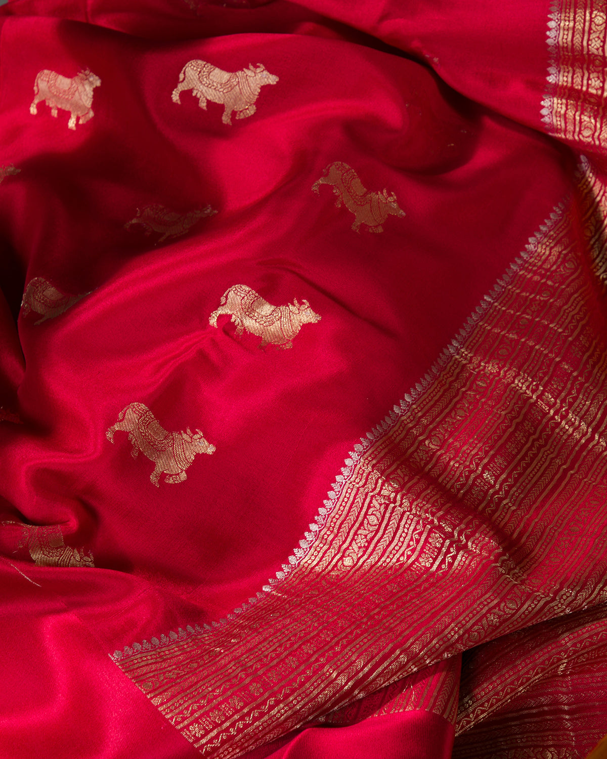 Pichwai - Red Mysore Crepe Silk Saree
