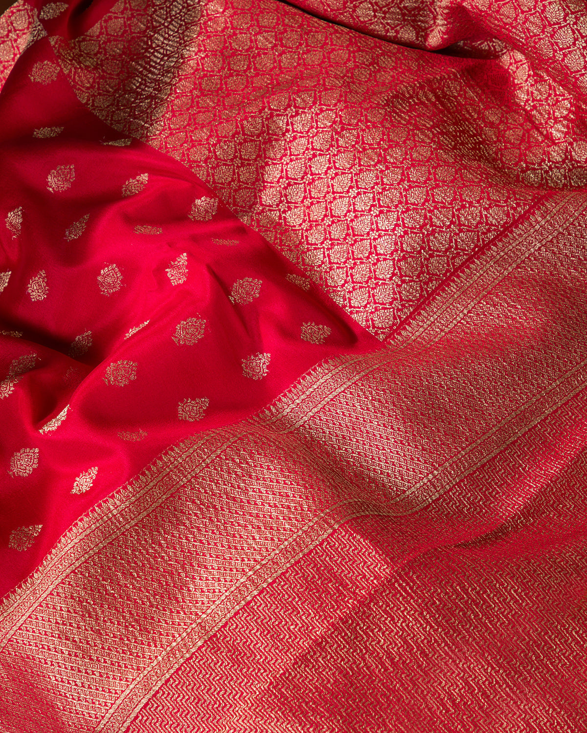 Zari Darbar - Red Mysore Crepe Silk Saree
