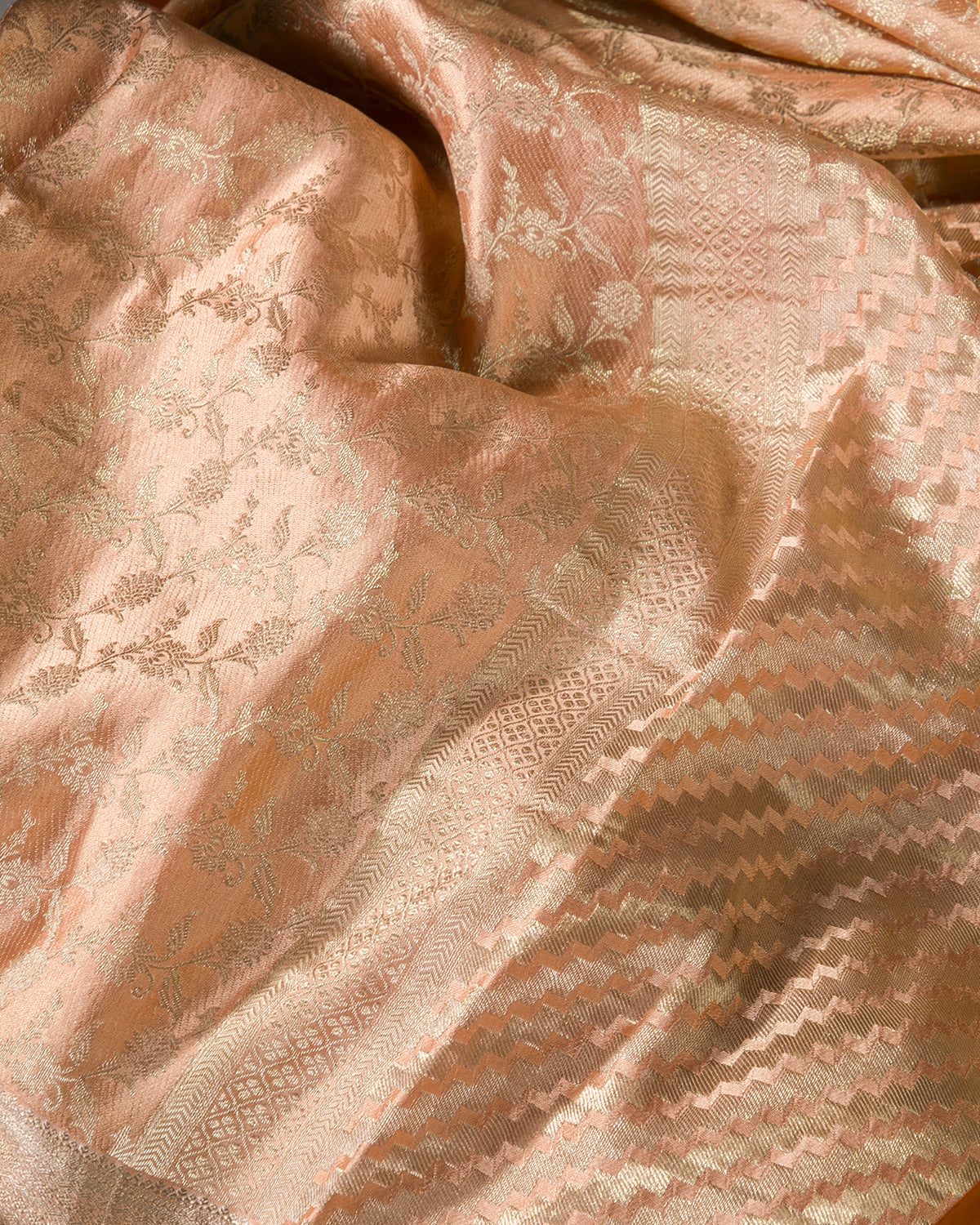 Regal Brocade - Peach Mysore Crepe Silk Saree