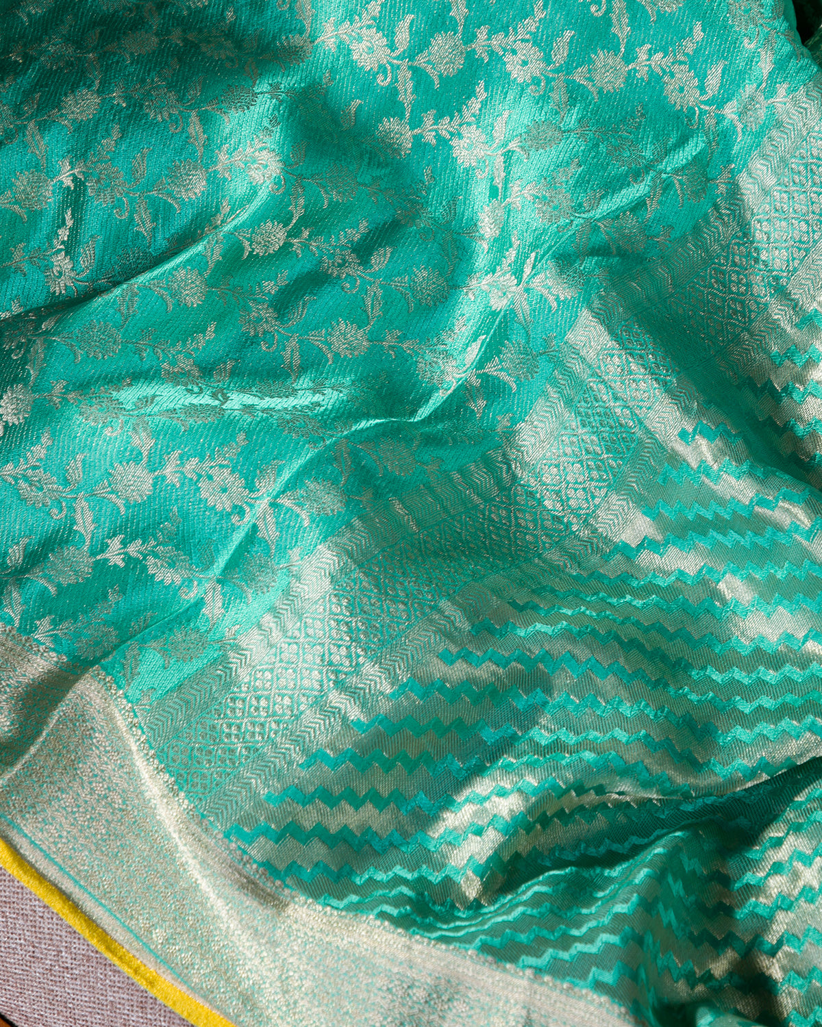 Regal Brocade - Firozi Mysore Crepe Silk Saree