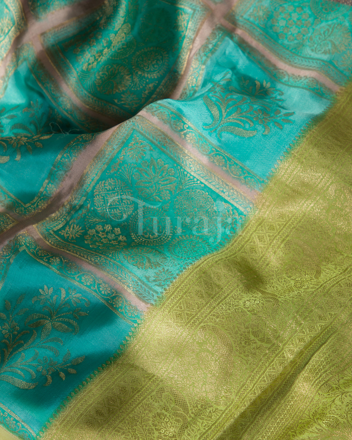Floral Garden: Sky Blue Mysore Crepe Silk Saree