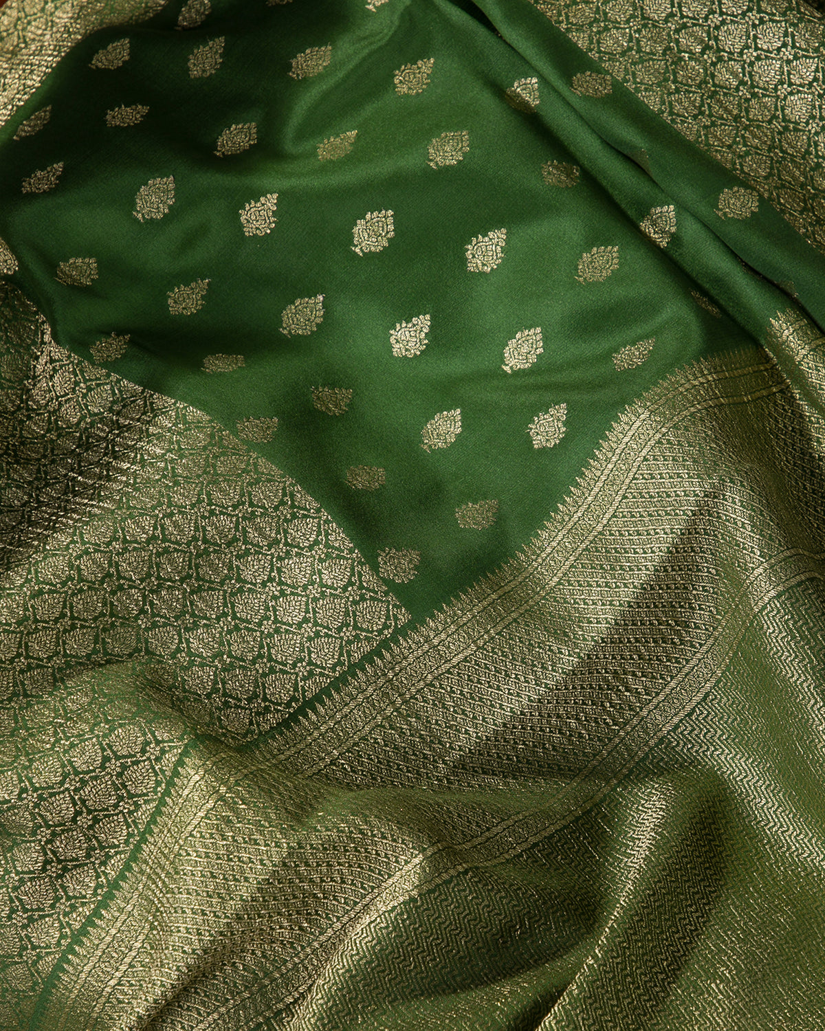 Zari Darbar - Mehendi Green Mysore Crepe Silk Saree
