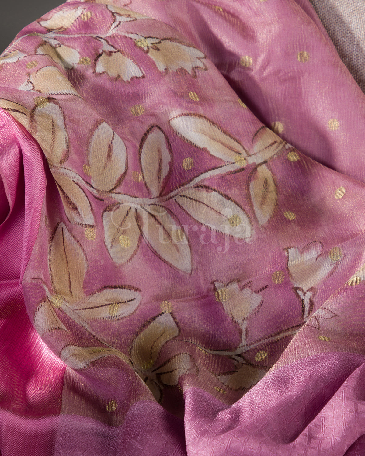 Whispering Bloom: Pink Mysore Crepe Silk Saree