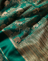 Gaja Brocade: Bottle Green Mysore Crepe Silk Saree