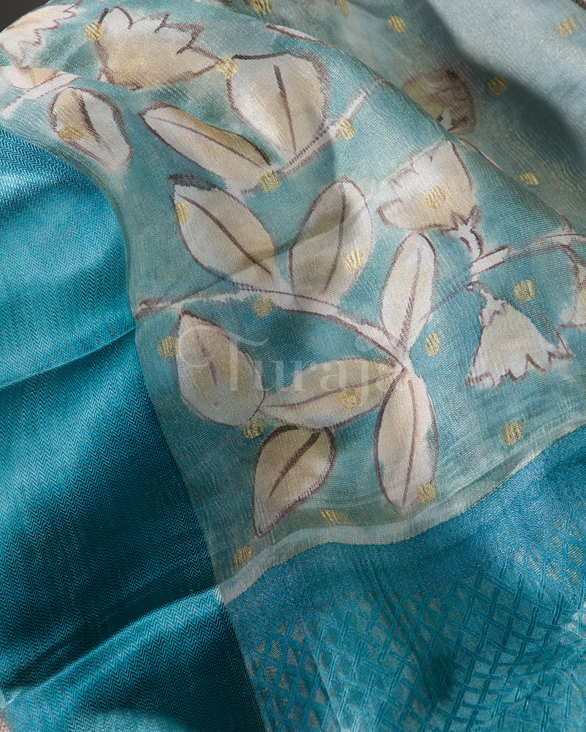 Whispering Bloom: Sky Blue Mysore Crepe Silk Saree