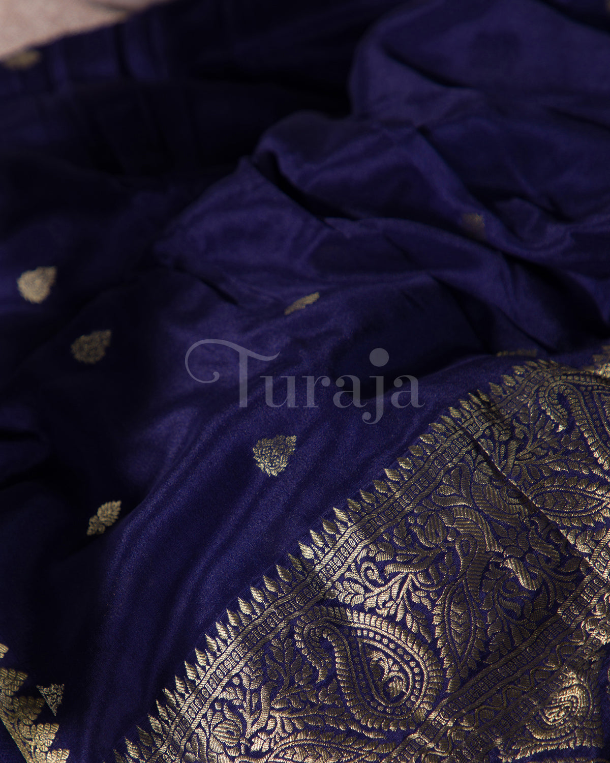 Kalga: Navy Blue Mysore Crepe Silk Saree