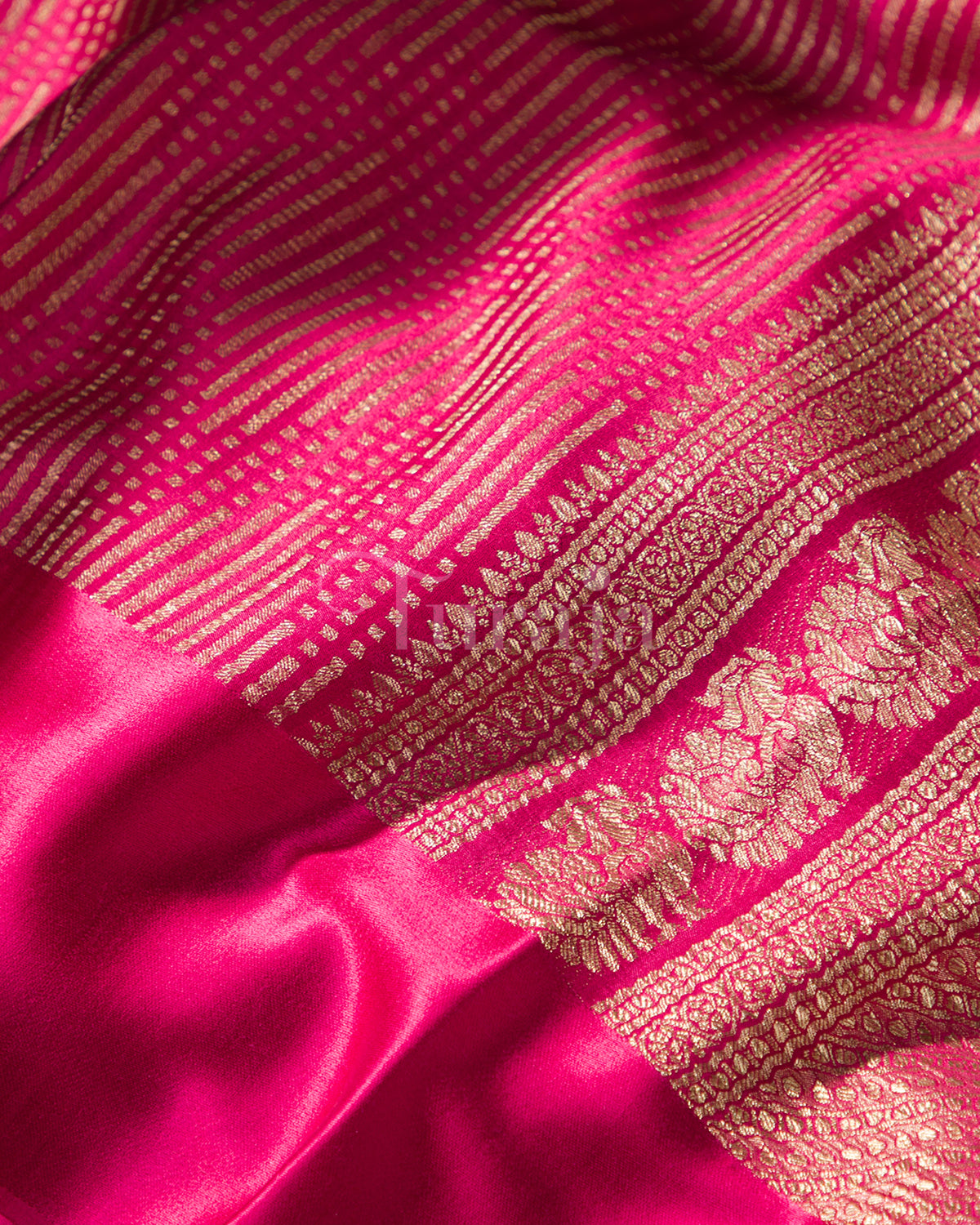 Sunset Weave: Rani Pink Mysore Crepe Silk Saree