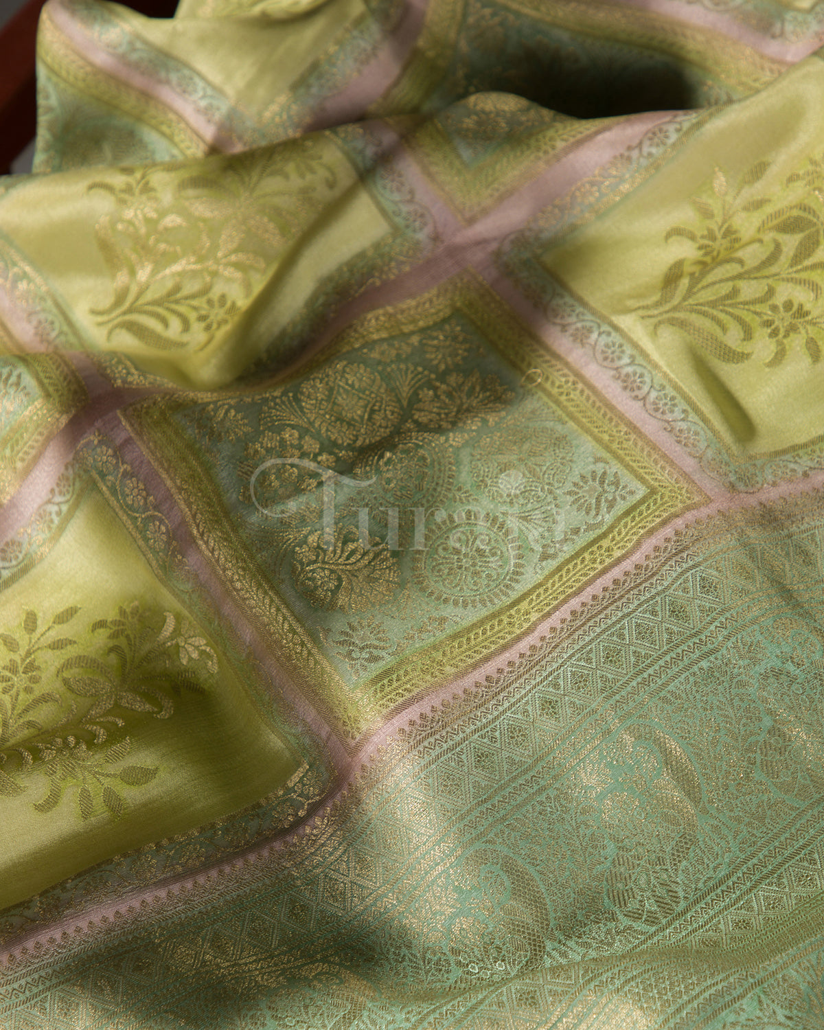 Floral Garden: Lime Green Mysore Crepe Silk Saree